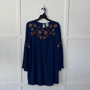 Blue Rain Navy Dress with Multicolor Embroidery